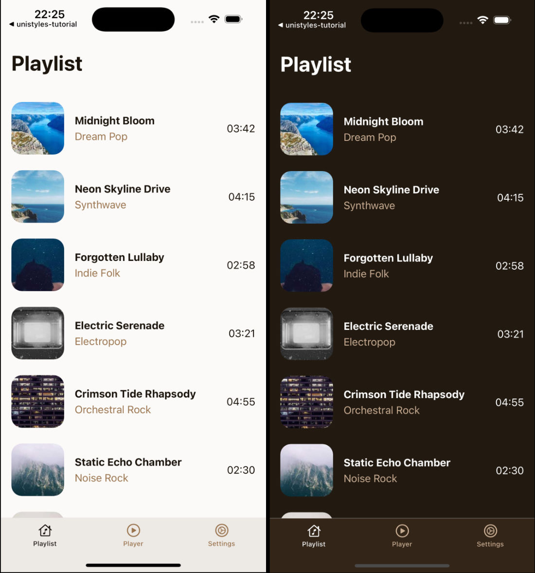 iOS app preview showing playlist screen