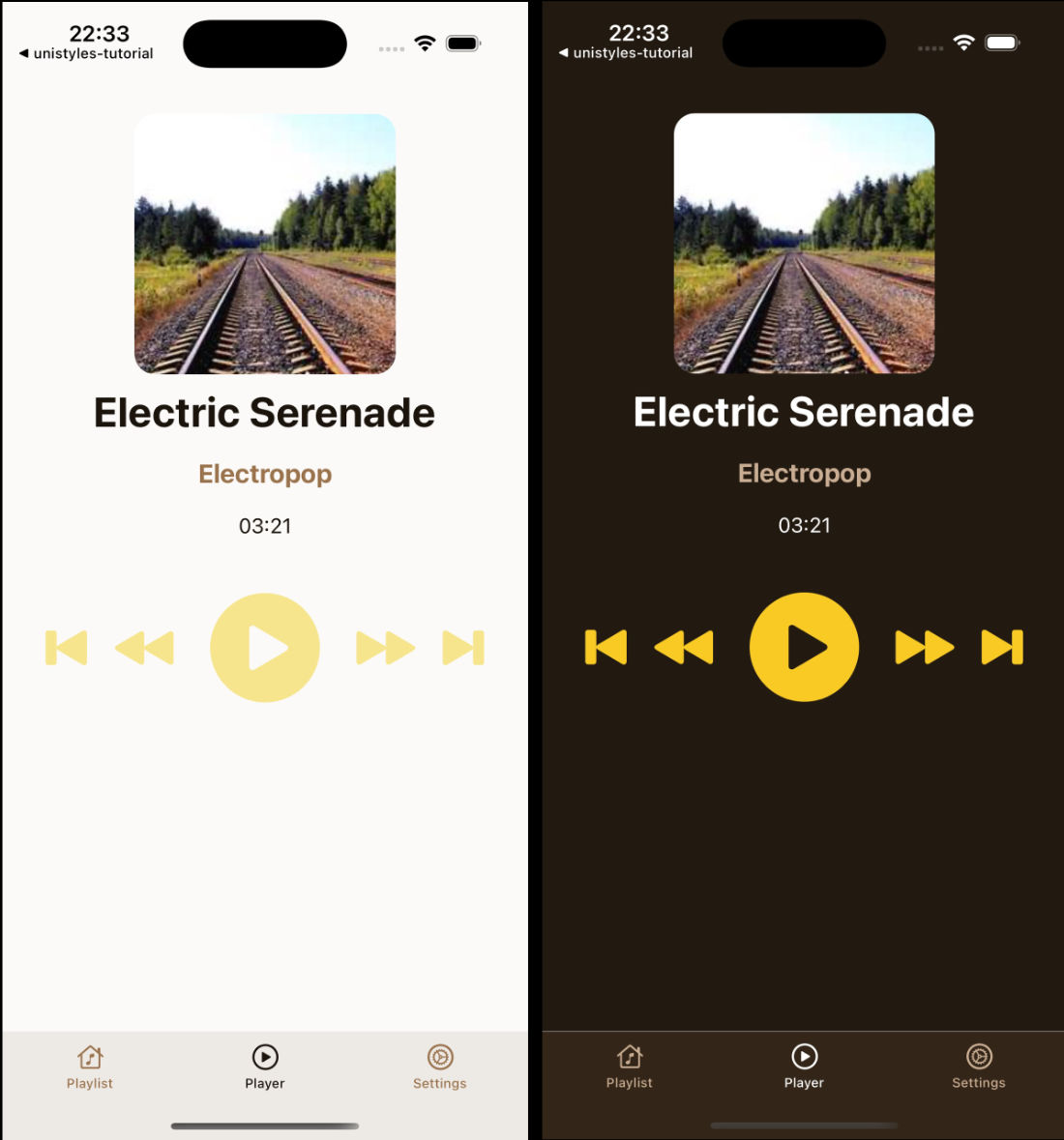 iOS app preview showing player screen